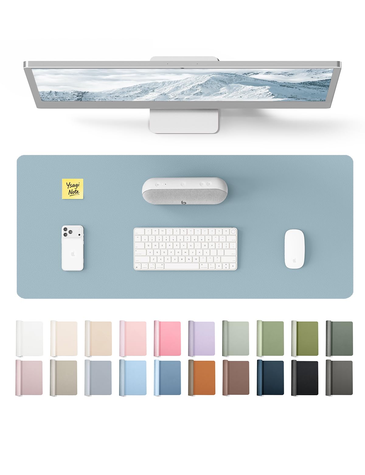 YSAGi Large Extended PU Leather Desk Pad Protector – Non-Slip Waterproof Desk Mat for Office & Home, Easy Clean Mouse Pad & Laptop Writing Blotter 35.4"x17" Black — 23.6" x 13.8"
