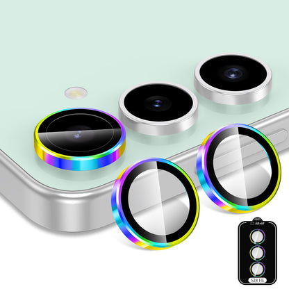Avocase for Samsung Galaxy S24 FE Camera Lens Protector, Individual Metal Ring Tempered Glass Lens Cover, [Strong Adsorption] Scratch Resistant Ultra-Thin HD Clear Lens Cover, 1 Set-Colorful Ring