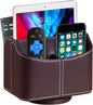 Fanousy 360° Rotating Remote Control Holder, PU Leather TV Remote Caddy Organizer Basket Storage Box with 5 Compartments for Pen, Pencil, Art Supplies, Makeup Brush, Office Desk Table Accessories