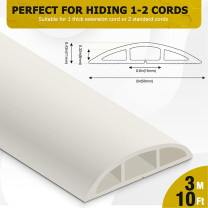 JAHOMFAI Floor Cord Cover 10FT Cord Covers for Wires on Floor Protect Wires & Prevent Trip Hazards, Easy to Cut for Home, Office, School, Concerts, Cavity W0.6in x H0.32in