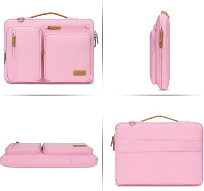MOSISO 360 Protective Laptop Shoulder Bag,13-13.3 inch Computer Bag Compatible with MacBook, HP, Dell, Lenovo, Asus Notebook,Side Open Messenger Bag with 4 Zipper Pockets&Handle, Pink