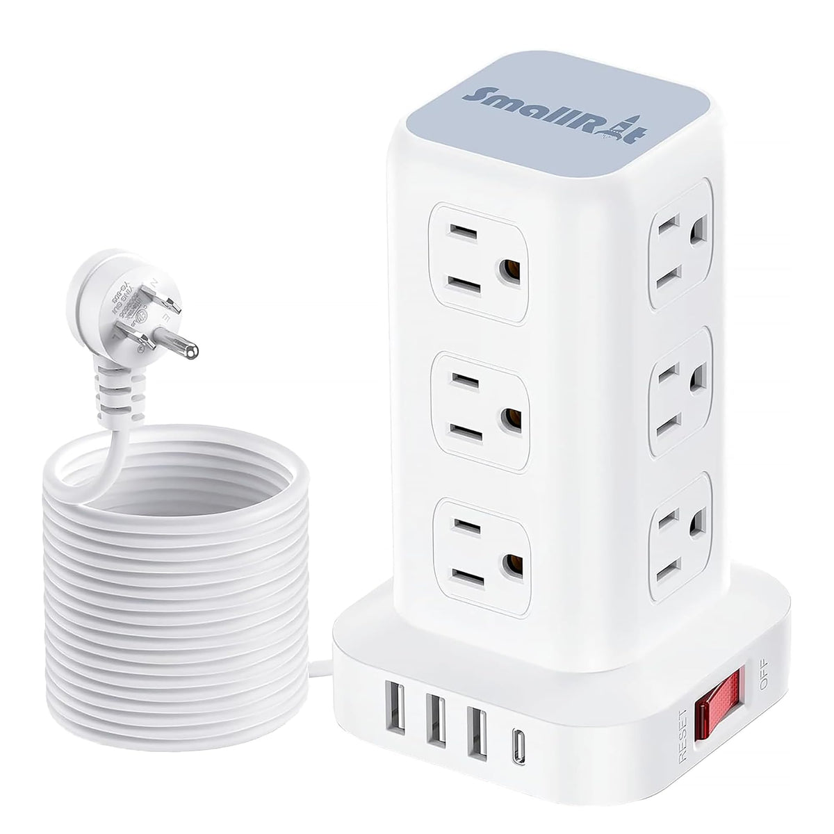 Power Strip with 12 Outlets 4 USB (1 USB C), 6.5Feet Extension Cord with Multiple Outlets, Charging Station, Power Strip Tower, Home Office Desk Supplies