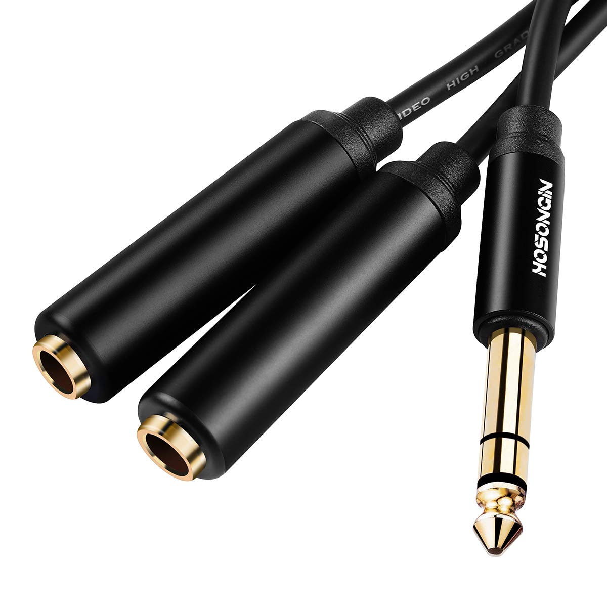 HOSONGIN 1/4 inch TRS to Dual 3.5mm Female Y Cable, 1.5ft, Black Copper Wire & Gold Plated Connectors, Compatible with Headphones