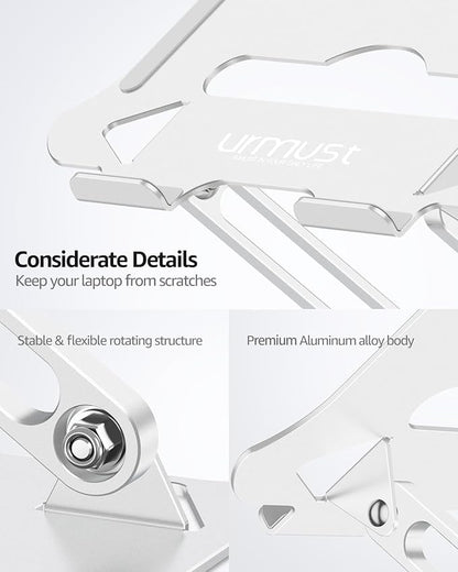 Urmust Laptop Notebook Stand Holder Adjustable Ultrabook Stand Riser Portable Compatible with MacBook Air Pro HP Dell XPS Lenovo All laptops 10-15.6"(Silver)
