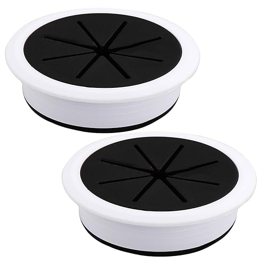 EASYEAH 2 Pcs Desk Grommet 3-1/8" / 80 mm, Desk Hole Cover for Cables Black and White, Cable Grommet ABS Plastic, Desk Hole Grommet for Home & Office Pc, Detachable Cable Cord Organizer