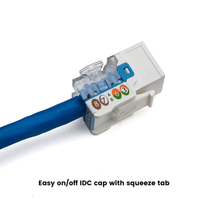 TRUE CABLE Cat6A Unshielded (UTP) Keystone Jack, 90-Degree Punch-Down RJ45 Female Module, PoE++ 4PPoE, UL Listed & TIA Certified, White, 12 Pack