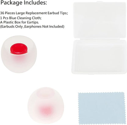 36 Pieces Medium Earbud Tips Soft and Comfortable Ear Bud Replacement Pieces Silicone Fit Most in-Ear Headphones，Inner Hole 3.8mm -5.5mm，Medium White and Red Replacement Eartips