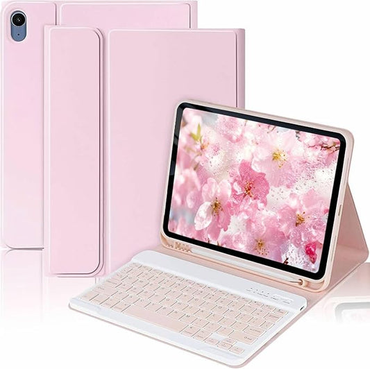 MMK for iPad 11th 10th Generation Case with Keyboard (2022, 10.9"), Wireless Detachable Keyboard, with Pencil Holder for iPad 11 inch (A16 2025), 10th Gen (10.9 Inch 2022) Pink