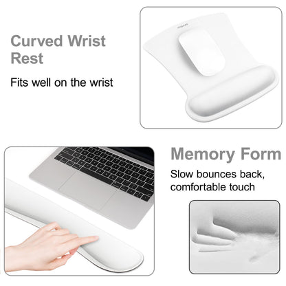 MOSISO Wrist Rest Support for Mouse Pad & Keyboard Set, Ergonomic Mousepad Non-Slip Base Home/Office Pain Relief & Easy Typing Cushion with Neoprene Cloth & Raised Memory Foam, White