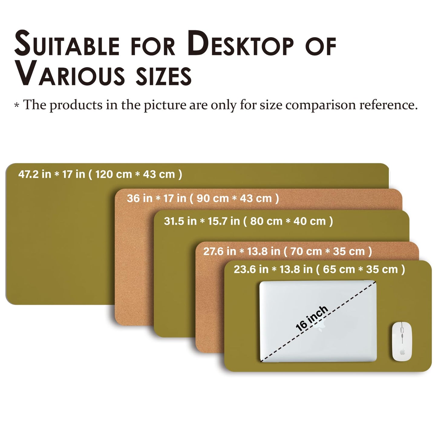 Cork Desk Mat - Dual-Sided Desk Pad for Office and Home - Desk Organization and Accessories - Ideal for Large Mouse Pad and Desk Mats on Top of Desks(Olive Green,80cmx 40cm)