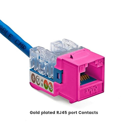 trueCABLE Cat5e Keystone Jack, Unshielded (UTP), 90 Degree Punch-Down, PoE++ (4PPoE) 100W,UL Listed, ETL Verified, ANSI/TIA Certified, Modular RJ45 Female, Pink, 48 Pack