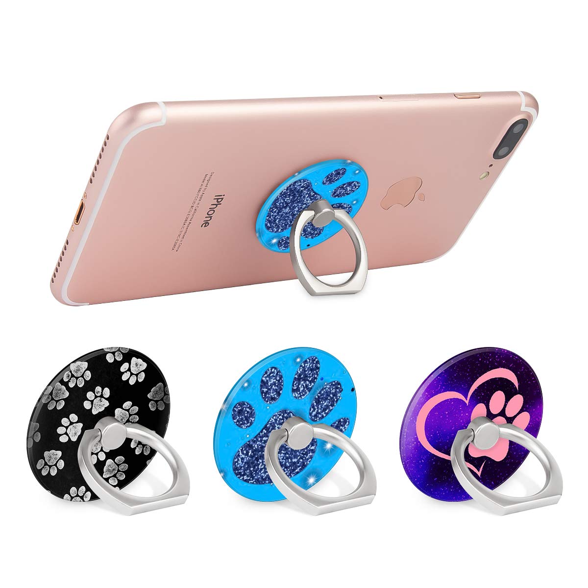 Bonoma Phone Ring Stand, 3 Pack Dog Paws 360 Degree Rotation Finger Grip Stand Holder Compatible with Smartphones and Tablets