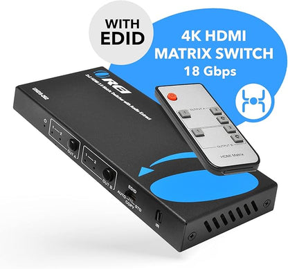 OREI 4K HDMI Matrix Switch 2 X 2, Switcher 18G UltraHD Supports Upto 4K @ 60Hz & 1080P IR EDID HDCP 2.- Remote Control (UHDS-202)