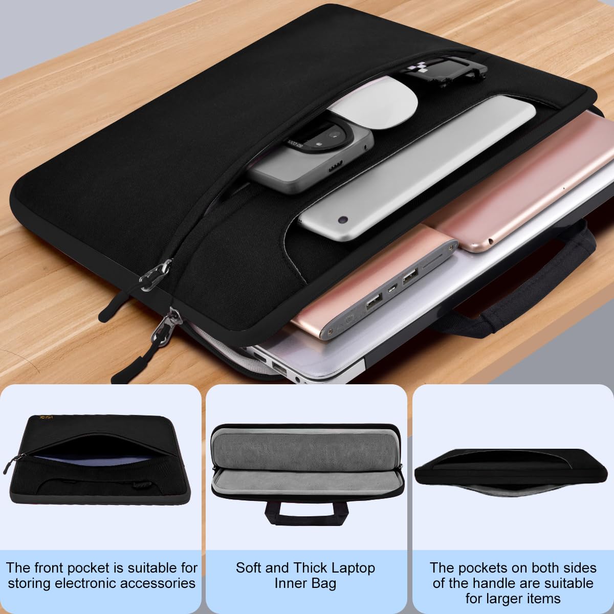Laptop Case 15.6 inch Shoulder Bag, Durable Shockproof Protective Computer Carrying Briefcase with Multi-Pockets and Strap Compatible with Most 15.6 inch Notebooks,Black