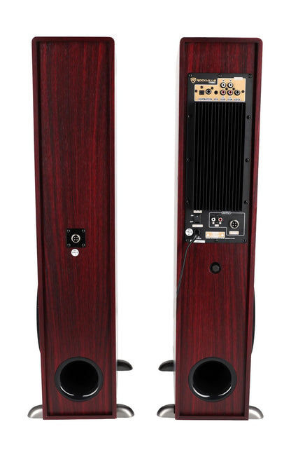 Rockville TM80C Powered Home Theater Tower Speaker System, Cherry Wood, 800W, 8" Subwoofers, Bluetooth, USB/SD Playback, FM Radio, Remote Control, Karaoke Ready, Perfect for Home Entertainment