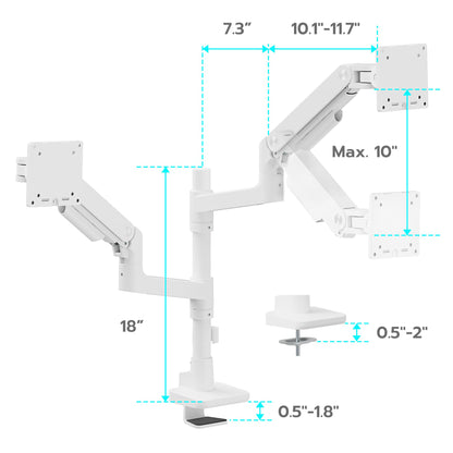 Dual Monitor Arm Desk Mount for 17-49 Inch Monitors Holds 44 lbs, White