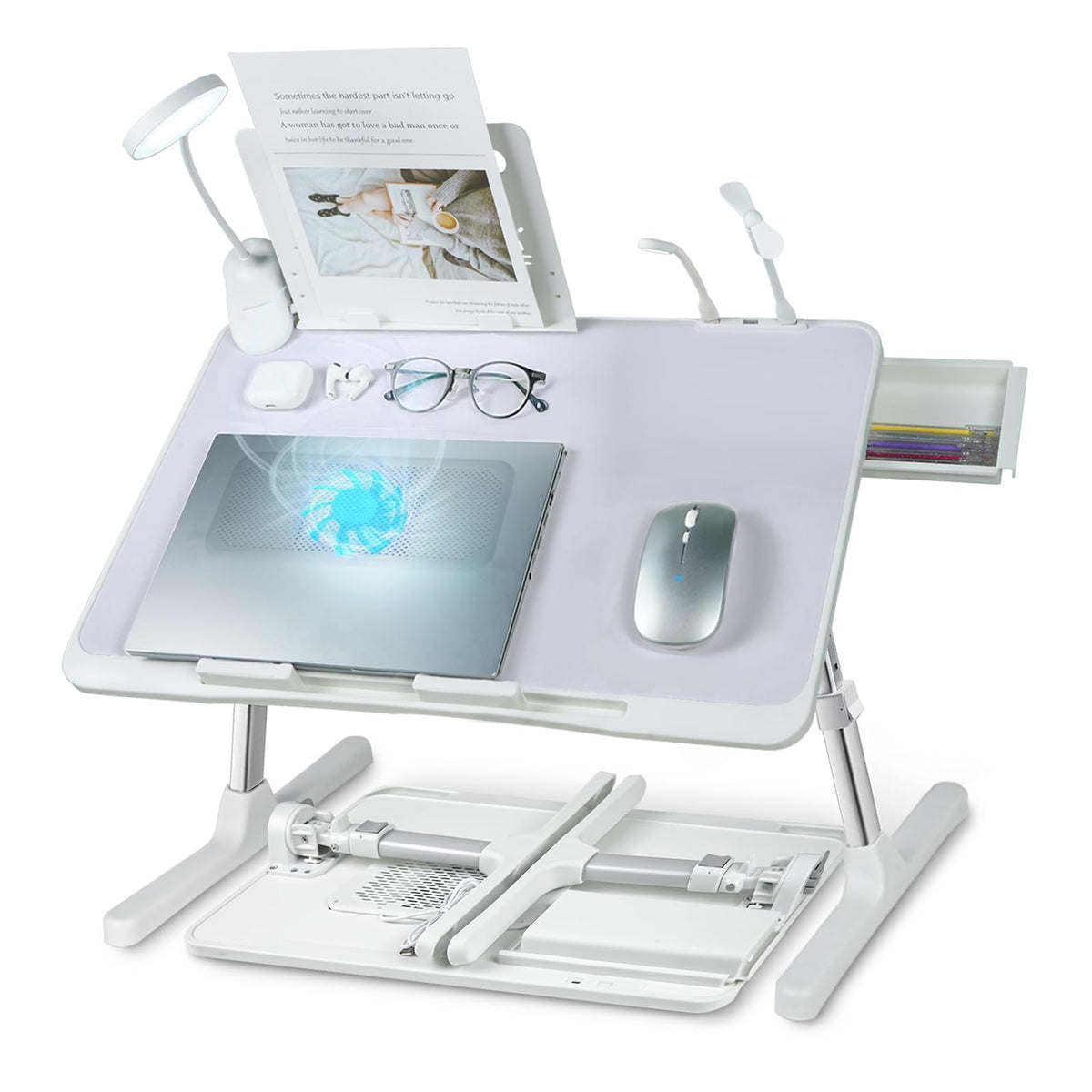 iXTRA Adjustable Laptop Lap Desk with Cooling Fan USB Light for Adults 60x40cm,Grey