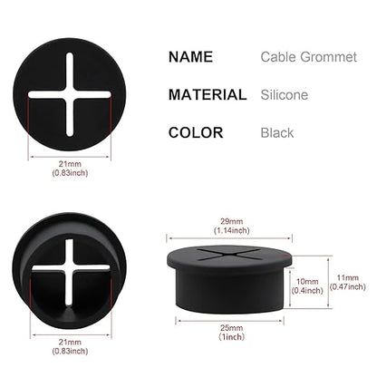 Desk Grommet, 1 Inch Flexible Rubber Grommets, Silicone Cable Cord Grommet Wire Hole Cover for Desk, Table and Other Furnitures(12Pack)