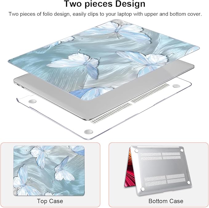 for MacBook Pro Case 13 inch 2022 2021 2020-2016 A2338 M2/M1 A2251 A2289 A2159 A1989 A1706 with Touch ID, Plastic Hard Shell Keyboard Cover Screen Film Webcam Cover, Tin Foil Butterfly