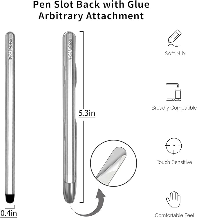 Stylus Pens with Pen Slot for Touch Screens, High Precision Capacitive Universal Stylus for iPad iPhone Tablets Samsung Galaxy All Touch Screen Devices (Silver-Long)