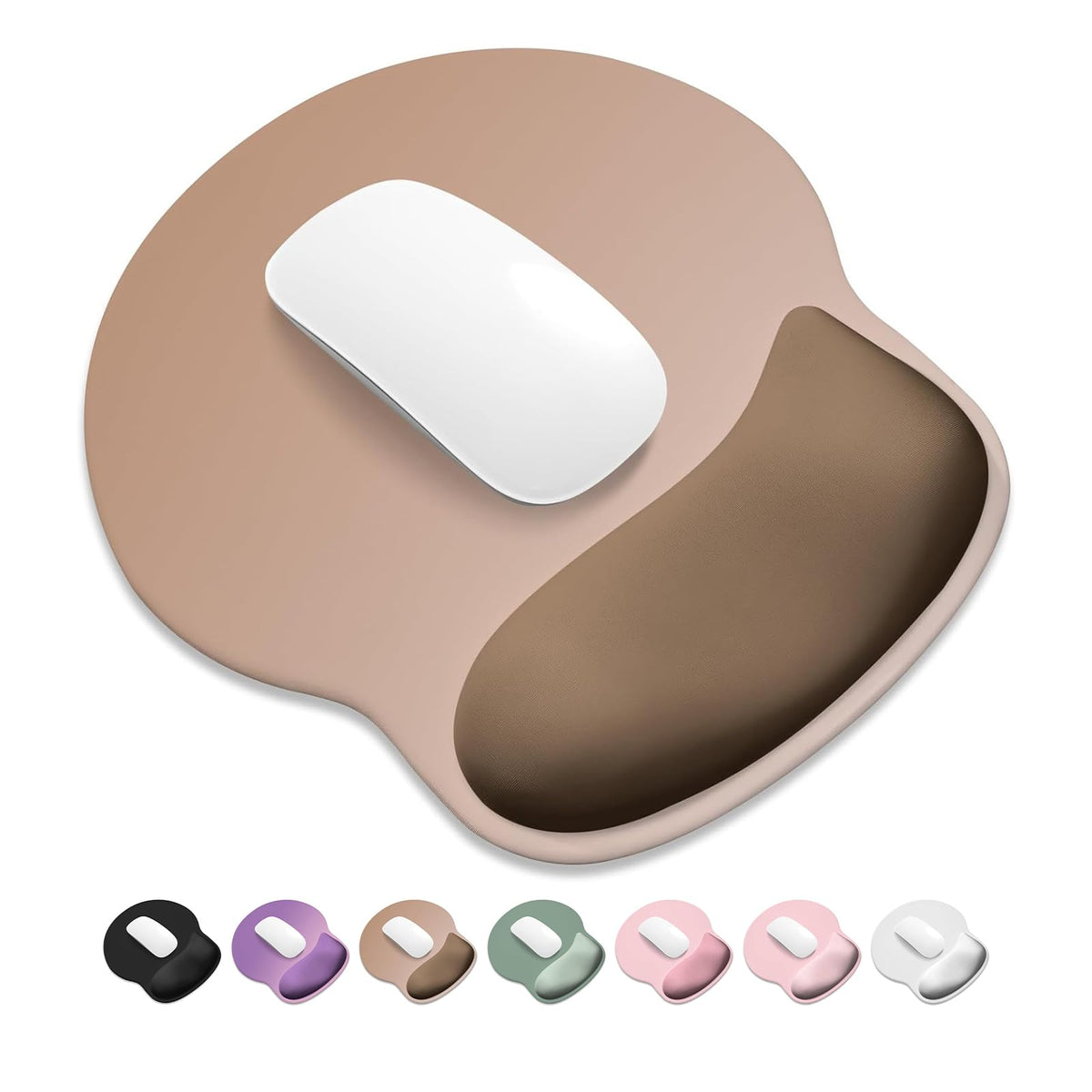 ITNRSIIET Ergonomic Mouse Pad with Wider Memory Foam Wrist Rest +17% - Curved Cushion Reduces Pressure 20%, Pain Relief, Non-Slip, Smooth, Cute Colors, 9.85 x 9 in, White