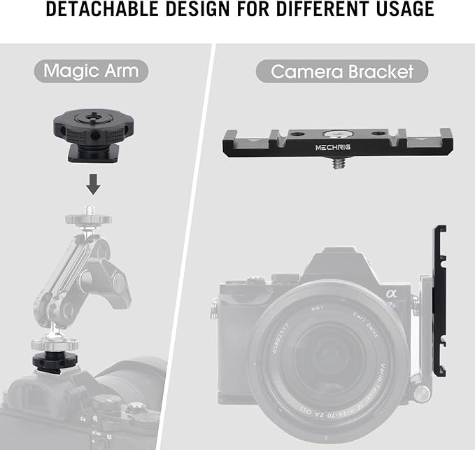 Dual Cold Shoe Extension Bar Mount, Aluminum Dual Hot Shoe Mount Bracket with 1/4" Thread & Cable Slot, Cold Shoe Bracket for DSLR Camera LED Video Light Microphone Monitor (62034)