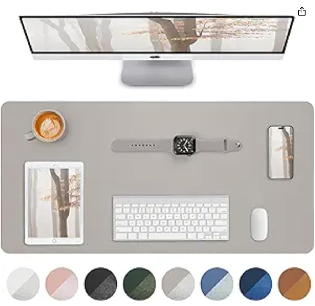 Leather Desk Pad Blotter,Mouse Pad,Office Desk Mat, Non-Slip PU Leather Desk mat,Large Desk mat,Waterproof Keyboard mat for Office/Home/Decor (Grey Blue,23.6" x 13")