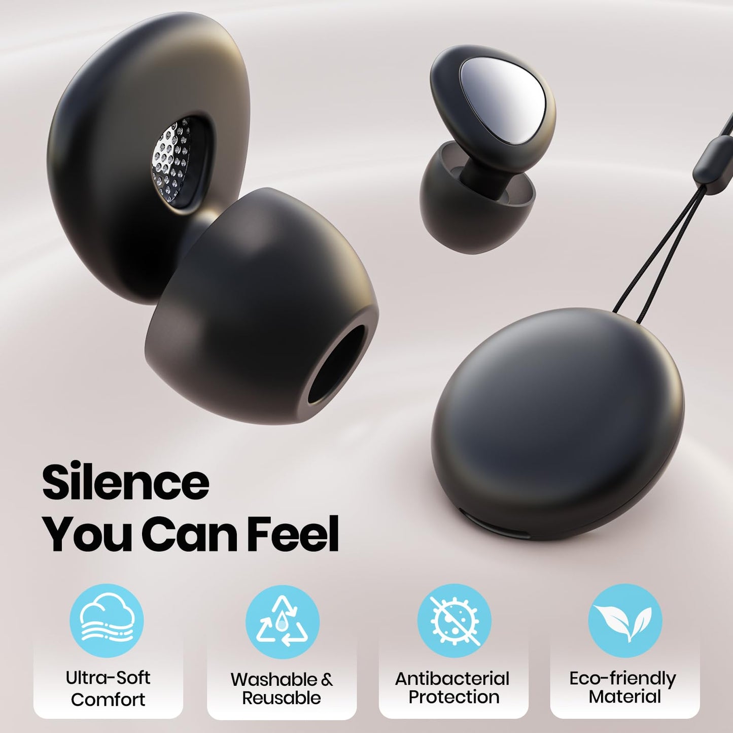 Ear Plugs for Sleeping Noise Cancelling, Reusable Silicone Ear Plugs for Noise Reduction with 8 Ear Tips, Earplugs for Sleep (Black, One Size)