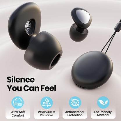 Ear Plugs for Sleeping Noise Cancelling, Reusable Silicone Ear Plugs for Noise Reduction with 8 Ear Tips, Earplugs for Sleep (Black, One Size)
