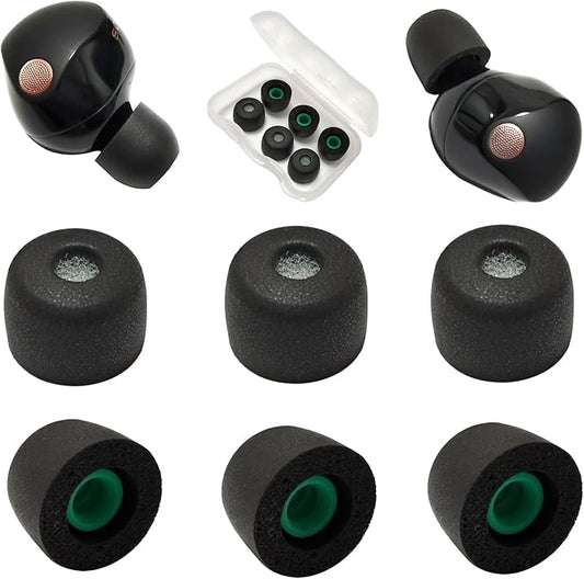 Memory Foam Ear Tips for Sony WF-1000XM5 Earbuds Tips for WF-1000XM5 WF-1000XM4 Earbuds Case, 3 Pairs Medium Black