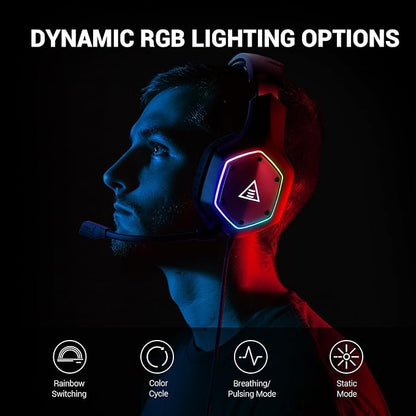 EKSA E1000 V2 Gaming Headset, PC Headset with USB C Plug, Wired Headphones with Noise Canceling Microphone, 7.1 Surround Sound, RGB Light, include USB Adapter for Computer,Mac, PS4/PS5 Console, Laptop