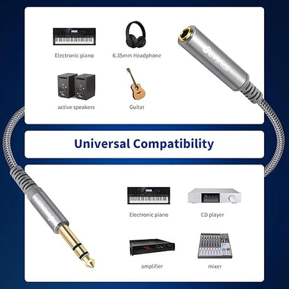 Devinal 1/4 inch Headphone Extension Cable, 6.35mm TRS Male to Female Stereo Cord, Quarter Inch Guitar Cable Extender, 10ft (3 Meters)