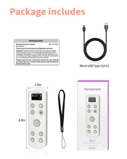 Hanpusen Rechargeable Camera Remote Control for Sony - Wireless Shutter Release with OLED Screen compatiable with ZV-1F,ZV-1II,ZV-1,ZV-E10II,ZV-E10,A6100,A6400,A6600,FX30,FX3;Replace Sony RMT-P1BT