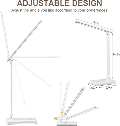 LED Desk Lamp with USB Charging Port Whole White for Home Office Essentials Table Lamp with Eye-Caring 4 Color Temperature Touch Control Stepless Dimming Desk Light for College Dorm