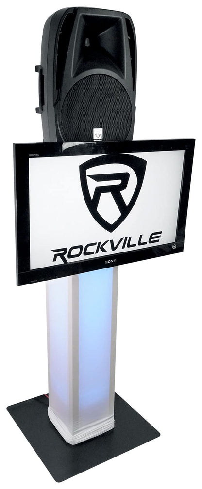 Rockville RTP33-TV Black Totem DJ Speaker/Lighting Stand with TV Mount