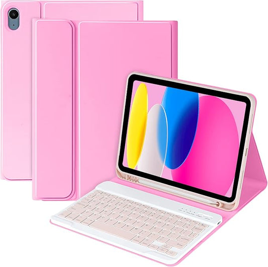 MMK for iPad 11th 10th Generation Case with Keyboard (2022, 10.9"), Wireless Detachable Keyboard, Pencil Holder for iPad 11 inch (A16 2025), 10th Gen (10.9 Inch 2022)-Watermelon Red