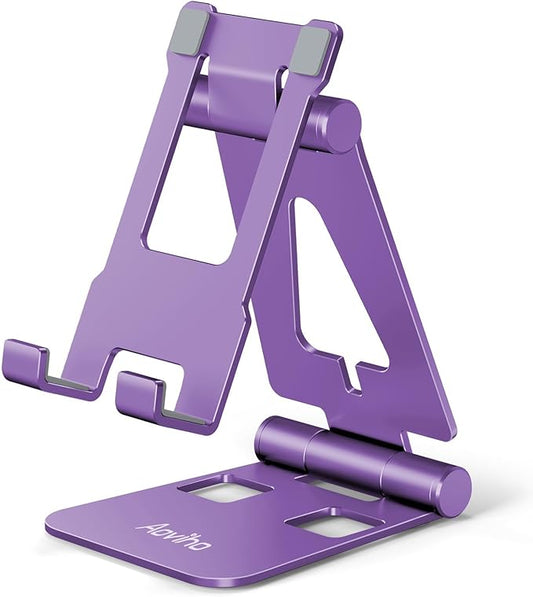 Aoviho Cell Phone Stand for Desk, Adjustable Desktop Phone Holder Stand, Foldable Moblie Phone Dock for iPhone 17 16 15 14 Pro Xs Max Xr X 8 7 6 5 5s SE Nintendo Switch All Phones, Purple