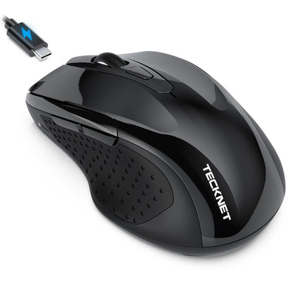 TECKNET Rechargeable Jiggler Wireless Mouse, Dual-Mode Connectivity, Black