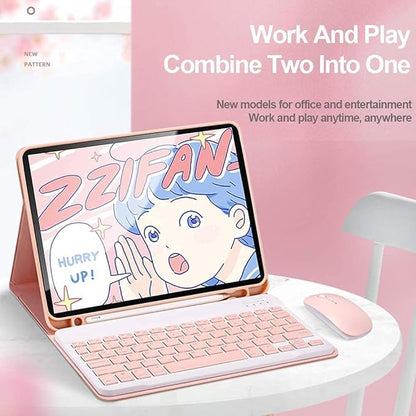 AnMengXinLing Lovely Keyboard Case for iPad 9th/8th/7th Generation with Mouse,Case for iPad9 iPad8 iPad7 10.2 inch with Pencil Holder and Deatachable Keyboard Mouse, Pink