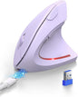 TECKNET Ergonomic Mouse, Rechargeable 2.4G+Bluetooth Vertical Mice 6 DPI Adjustable, Wireless Optical Carpal Tunnel Mouse for Right Hand, Silent 6 Buttons for Laptop, PC, MacBook, iPad - Light Purple