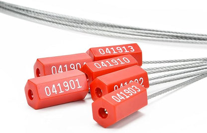 3.9 Feet Steel Wire Cable Seals Tamper Resistant Security Seal Tags Numbered Self-Locking Safety Seals Length 1.2m (Pack of 50pcs, Red)