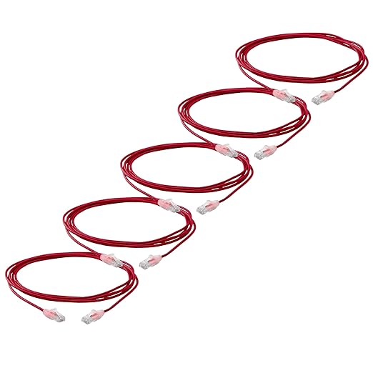 TRUECABLE Cat6 Component Rated Patch Cable, Unshielded (U/UTP), 10ft, Red, 28AWG Stranded Pure Copper, Snagless 10G High-Speed Ethernet Cable, PoE++ 4PPoE 100W, UL Listed, RoHS-3, 5 Pack
