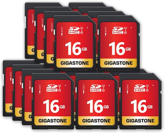 GIGASTONE 16GB SD Card 20-Pack UHS-I U1 Class 10 SDHC Memory Card High Speed up to 80MB/s Full HD Video Compatible with Digital Camera, SPYPOINT TACTACAM WOSPORTS Trail Camera, with 20 Mini Cases