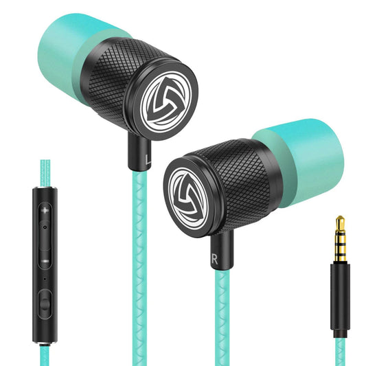 LUDOS Ultra Wired Earbuds in-Ear Headphones, 5 Years Warranty, Earphones with Mic, Noise Isolating Ear Buds, Memory Foam for iPhone, Samsung, School Students, Kids, Women, Small Ears - Turquoise