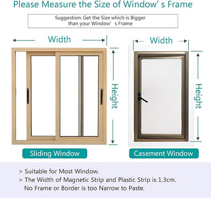 VKX Adjustable DIY Magnetic Window Screen, Fiberglass Mesh, Strong(720GS) Magnetic Strips, White Frames Grey Mesh, Suitable for Various Types of Screen Windows (59"x39")