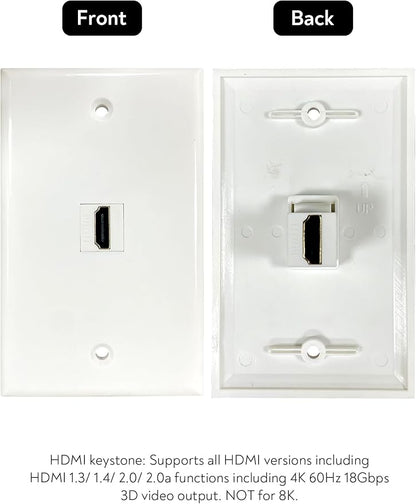 HDMI Wall Plate, 1 Port 4K HDMI Keystone Female to Female Wall Plate-White