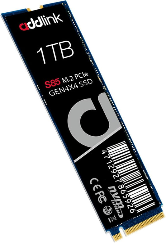Addlink S85 1TB NVMe SSD M.2 2280 PCIe 4.0 Gen4 Internal Solid State Drive, Up to 6000MB/s, HMB Technology, 3D TLC NAND, Storage Upgrade for Laptop, Desktop PC, Gaming, Creators (ad1TBS85M2P)