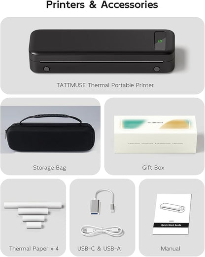 Portable Printers Wireless for Travel, Bluetooth Inkless Thermal Printer Support 8.5" X 11" US Letter, Mobile Printer for Phone Laptop, with Case and 4 Rolls Thermal Paper Kit, for Home Office Receipt