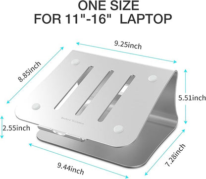 Laptop Stand, Aluminum Notebook Holder Riser Heat-Vent for MacBook Air/Pro, Dell, HP, Lenovo, Microsoft Surface, Samsung 11-16 inches Notebook (Space Silver)