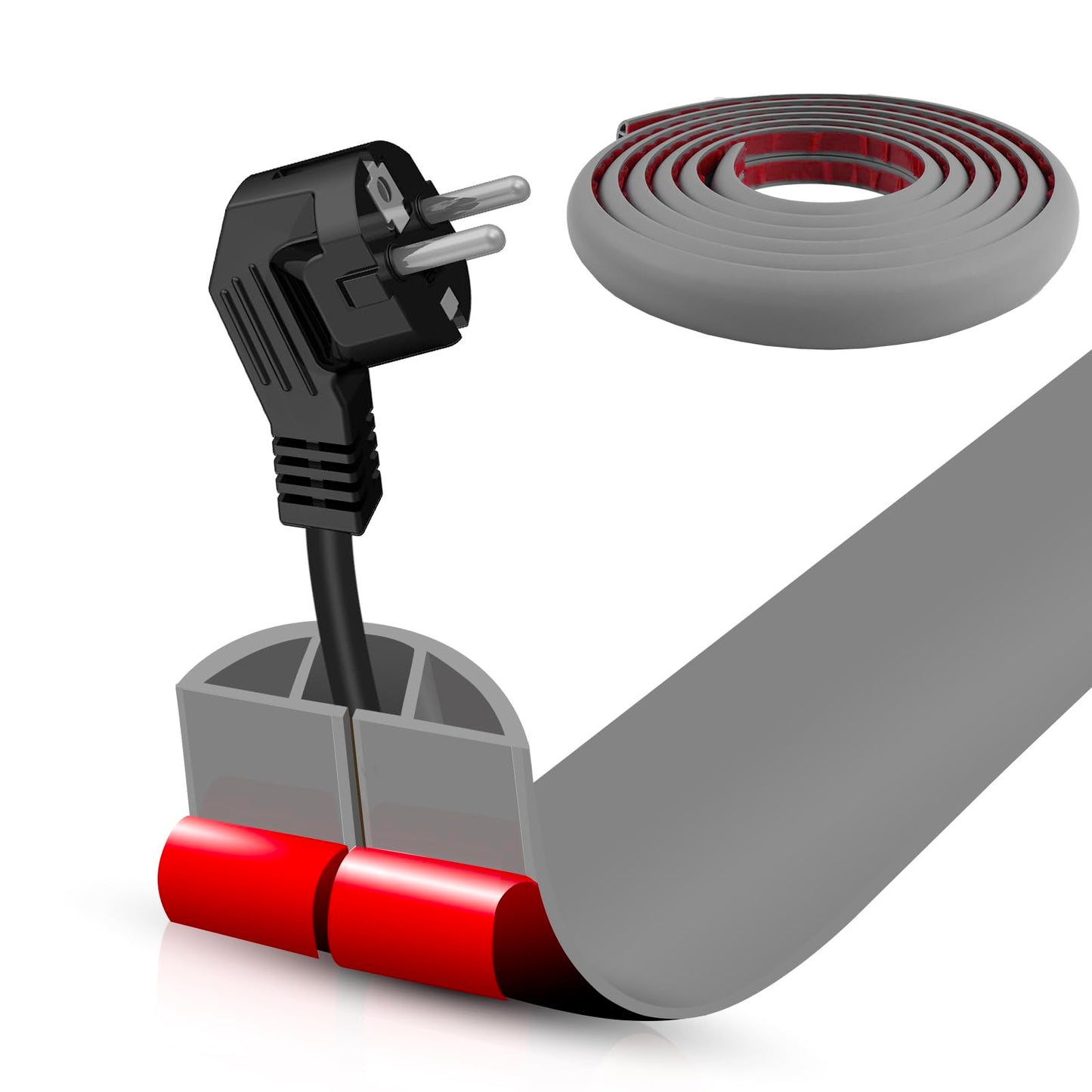 Floor Cord Cover Self Adhesive Cord Hider,10FT Cable Management, Extension Strip Protector for Wires, Prevent Cable Trips for Offices, Gyms, Exhibitions Cavity:0.39"(W) x 0.27"(H) Gray